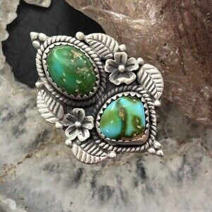 Sterling Southwestern Style 2 Sonora Gold Turquoise Adjustable Ring For Women